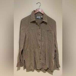 Chico's Design Linen Brown Button-Up  Oversized Shirt Size 0